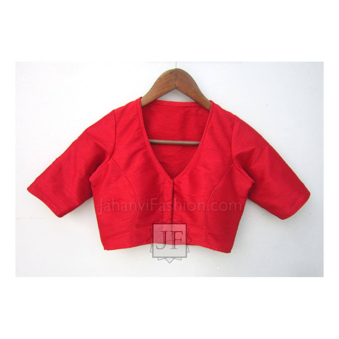 V Neck Readymade Saree Blouse Elbow Sleeves with Back Covered