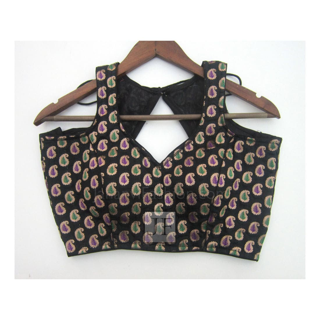 Readymade Black Brocade Saree Blouse Sweet Heart Neck