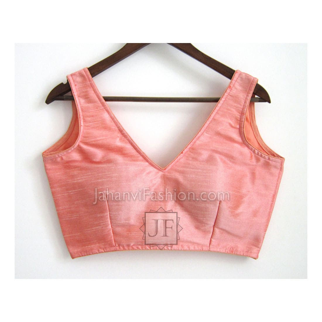 Peach V Neck Readymade Sleeveless Designer Saree Blouse