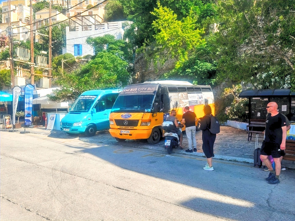 Bus stand in Gialos, Symi Town