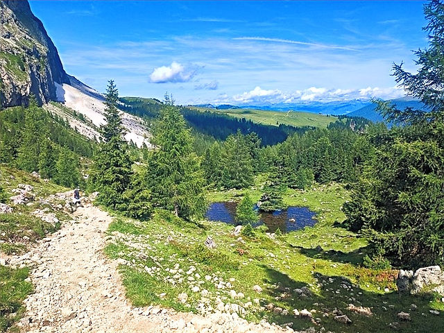 Sassolungo hike in the Dolomites, Italy.