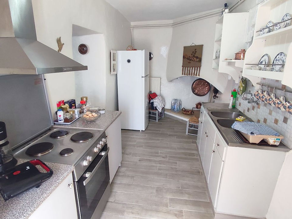 Kitchen of Lorentzia House 2 in Andros, Greece.