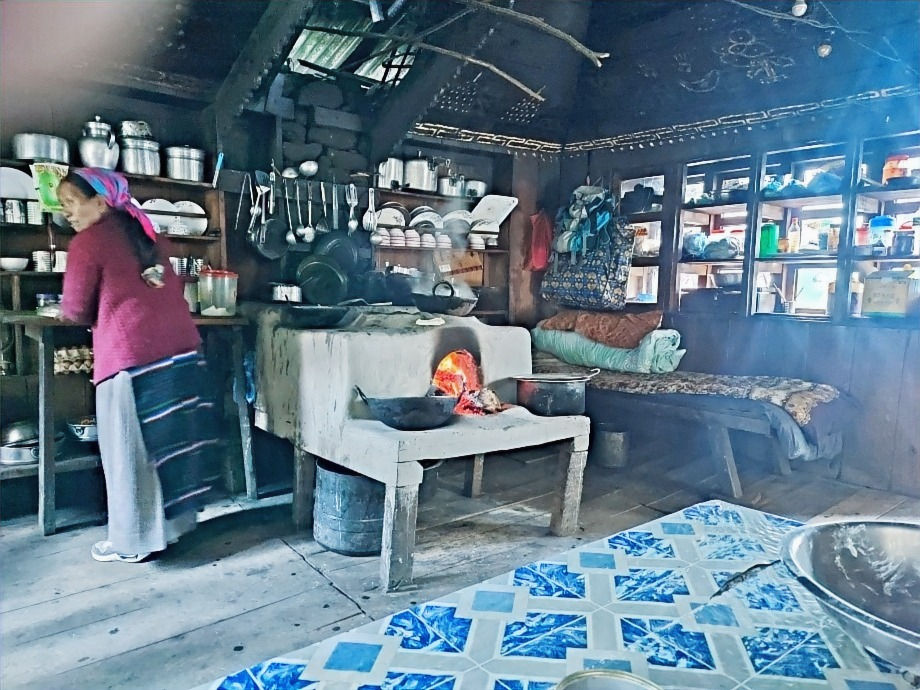 The Kitchen & Dining Room of the Friendly Guest House in Lama Hotel. Lama Hotel is a village on the Langtang trek.