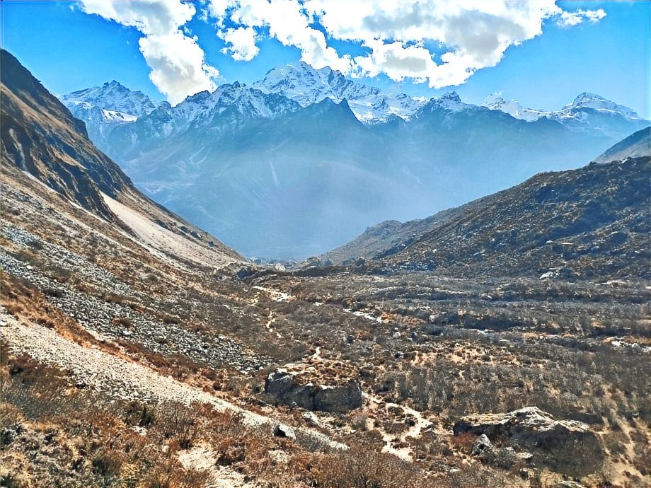 View when walking back to Kyanjin Gompa. Kyanjin Gompa is the last village on the Langtang trek.