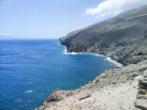 Walk from Livada beach to the lighthouse on Papargyros Cape, Naxos, Greece.