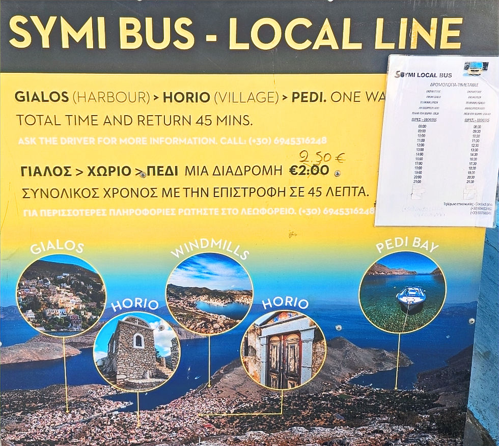 Bus details - Symi town to Horio & Pedi