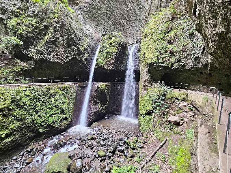 Waterfall on Levada Nova hike in Madeira.