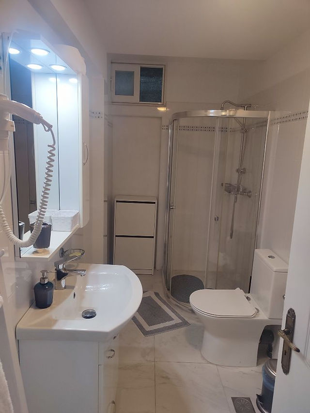 The main bathroom at Luxury Studio Apartments in Syros, Greece.