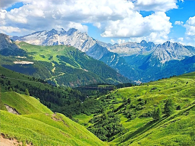 Scenery when driving to Val Gardena in the Dolomites, Italy.