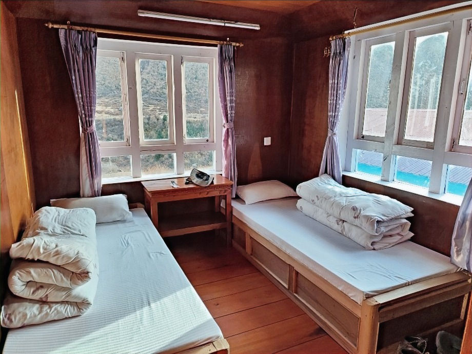 My Room at the Golden Holiday's Guest House & Restaurant in Mundu. Mundu is a village on the Langtang trek.