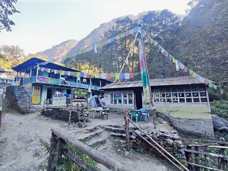 The Hotel Sherpa in Lama Hotel. Lama Hotel is a village on the Langtang trek.