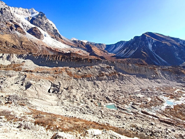 View of the Langtang Lirung Glacier from above the Shrine. This hike is from Kyanjim Gomba which is the last village on the Langtang trek.