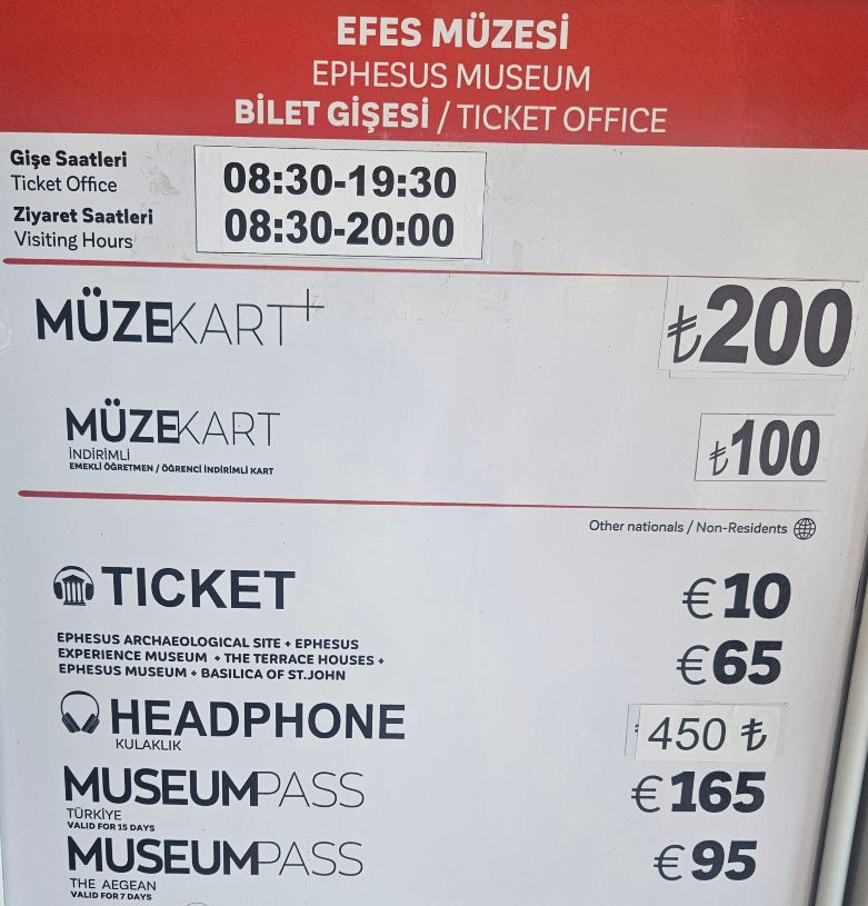 Entrance Fees for the Ephesus Museum