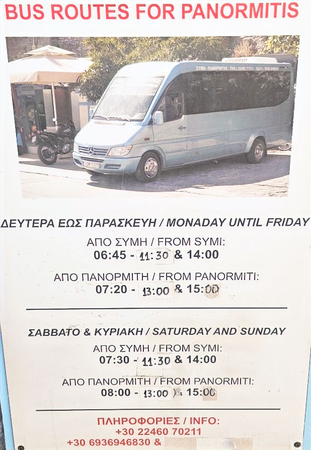 Bus details - Symi Town to Panormiti Monastery