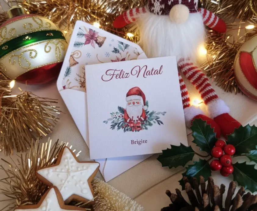 Kit de cartões de natal vintage em papel especial e ilustração em aquarela