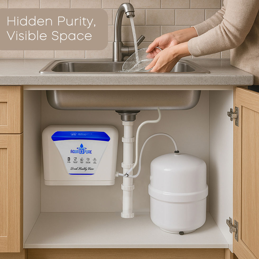 AQUA D PURE under sink water purifier installed under a sink by Aquadpure Water Purifier.