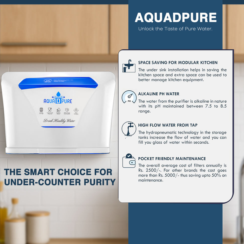 Aquadpure water purifier installed under the counter.