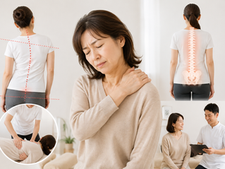 肩こりの原因は、身体の歪みが関係している。40代・50代の女性のお悩み