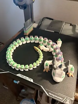 I used several different filaments, including a glow in the dark filament. The spikes on the back as wells as part of the horn, all glow in the dark. This is a great model. Thank you!