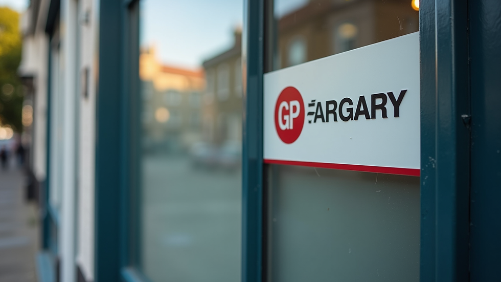 Close-up view of a London GP surgery sign outside a clinic