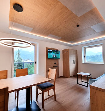 Wohnzimmer mit Blick ins Dorf Typ Appartement für 2 bis 4 Personen