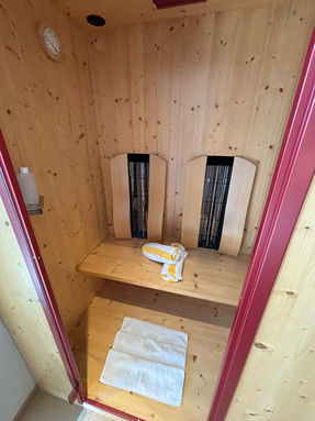 Blick in die Infrarot-Kabine   Wohnungstyps Appartement für 2 bis 4 Personen Fokus Waschbecken