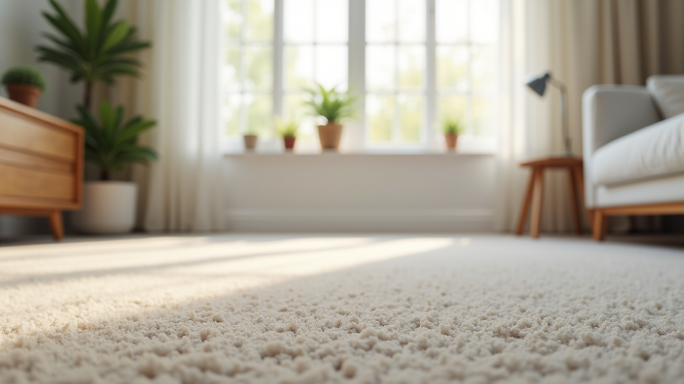 Eye-level view of clean carpet in a bright living room