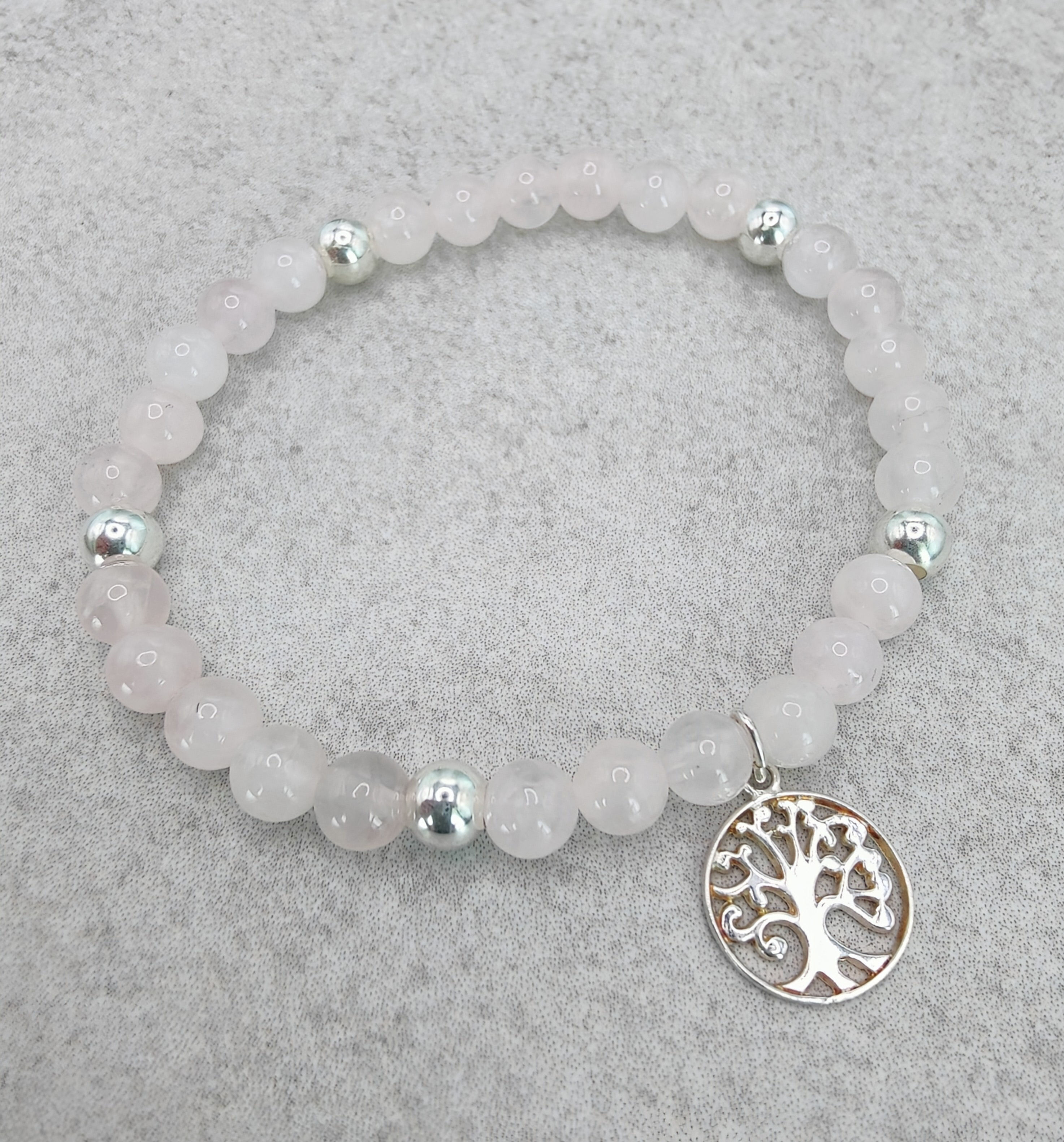 Rosa | Rosenquarz Armband mit Lebensbaum Anhänger