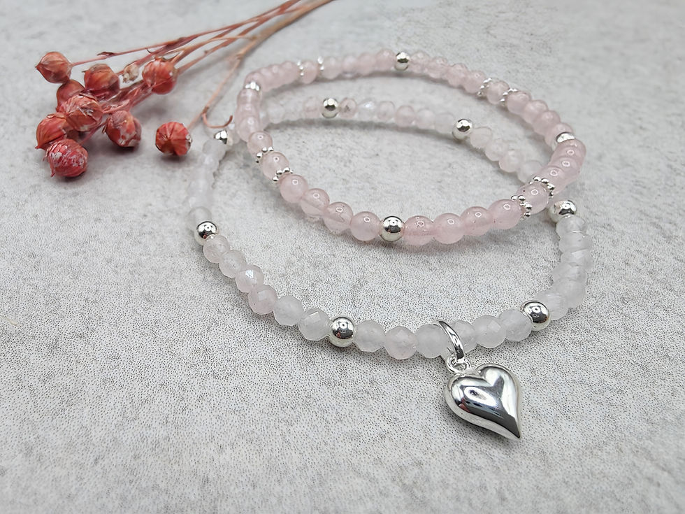 Miniaturbild: Rosalie | Rosenquarz Armband mit Herz Anhänger