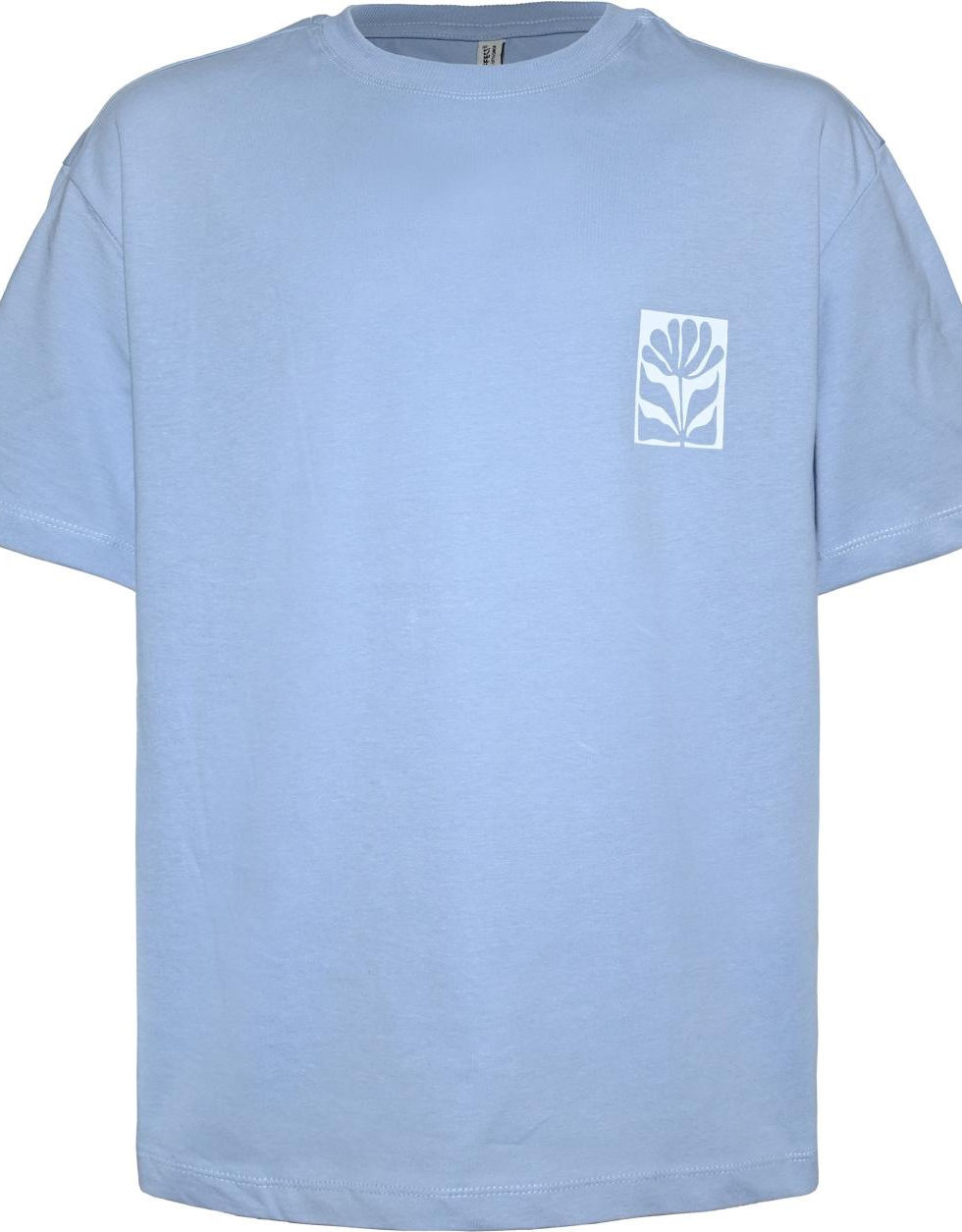 Hellblaues T-Shirt mit weißem Logo-Print vorne auf der Brust.