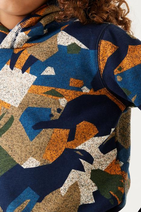 Oberteil mit abstraktem Camouflage-Muster in Blau, Braun und Grün