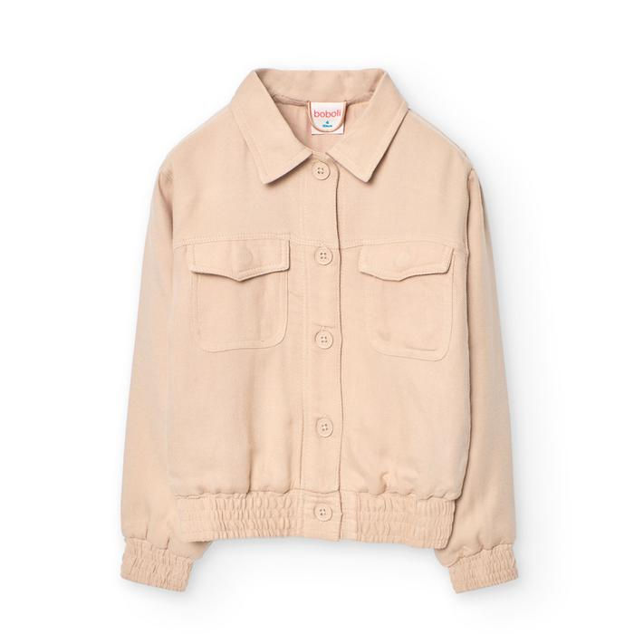 Beige strukturierte Jacke im Blouson-Stil mit Kragen und Brusttaschen.