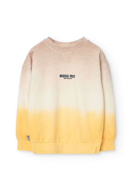 Langärmliges Sweatshirt mit MAYORAL Logo, beige-gelbem Ombré-Farbverlauf.