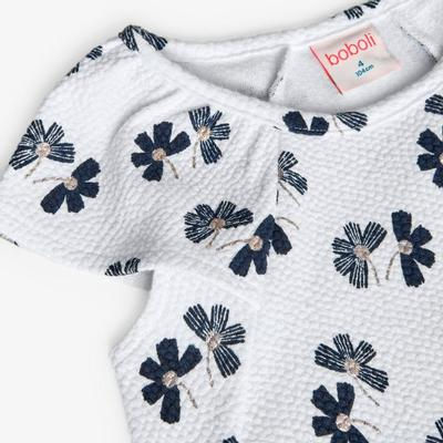 Weißes strukturiertes Kinder T-Shirt mit blauen Blüten, boboli babies.