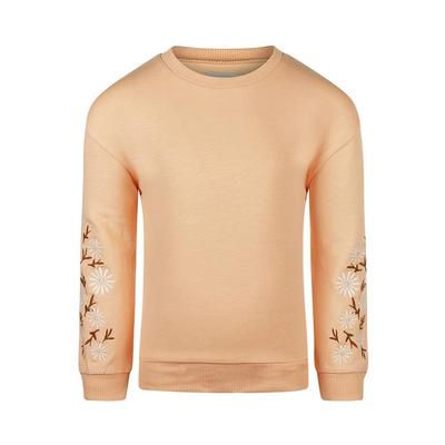 Pfirsichfarbenes Langarm-Sweatshirt mit Kreuzschnürung an beiden Ärmeln.