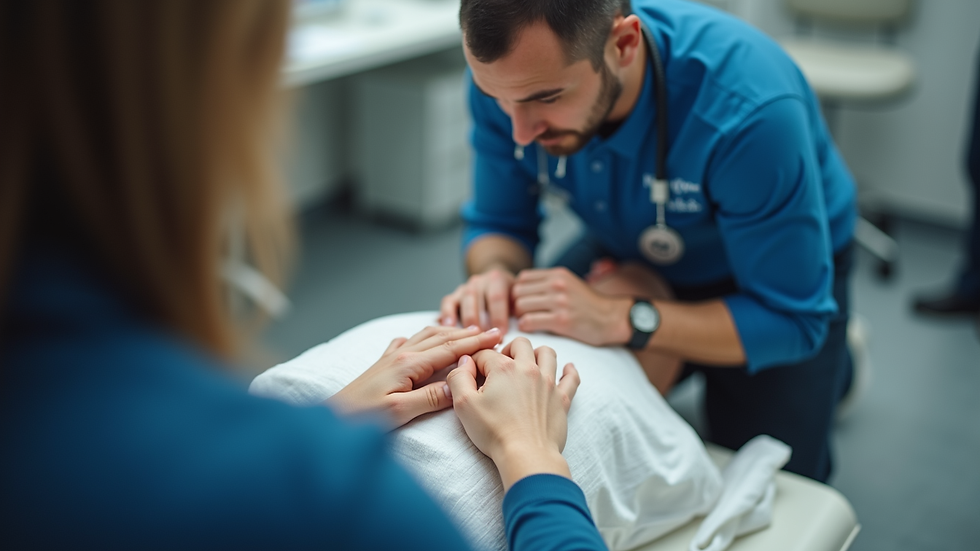 Close-up view of a workplace first aid training session with a trainer demonstrating CPR