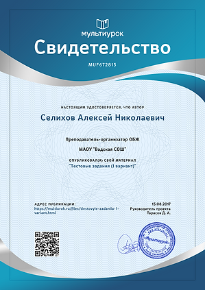 7. Свидетельство Тестовые задания (1 вар