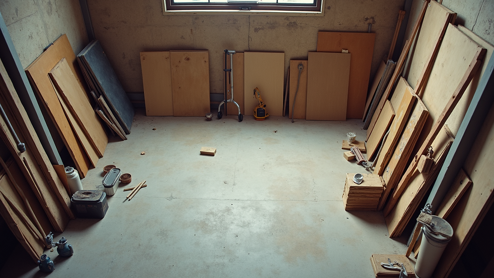 High angle view of a construction site with tools and materials organized