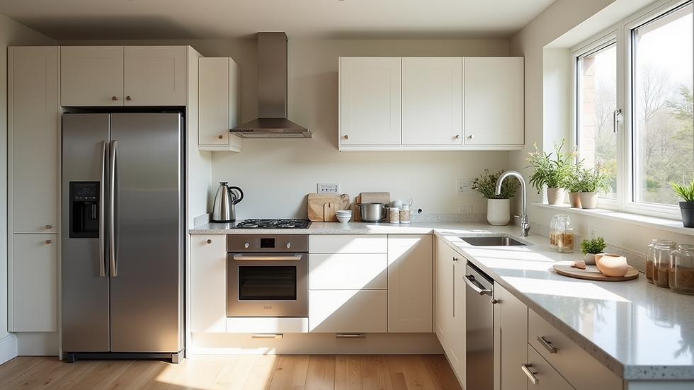 Eye-level view of a beautifully remodeled kitchen with modern appliances