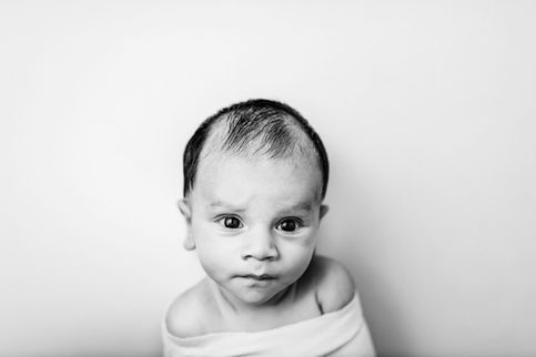 older baby newborn session, 6 week old newborn session, baby expression portraits, black and white