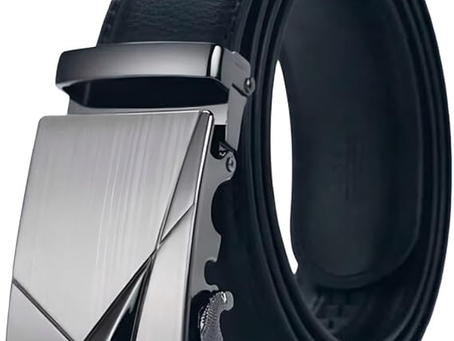 Cinto Social Masculino em Couro, Fivela Automática Geométrica, Preto