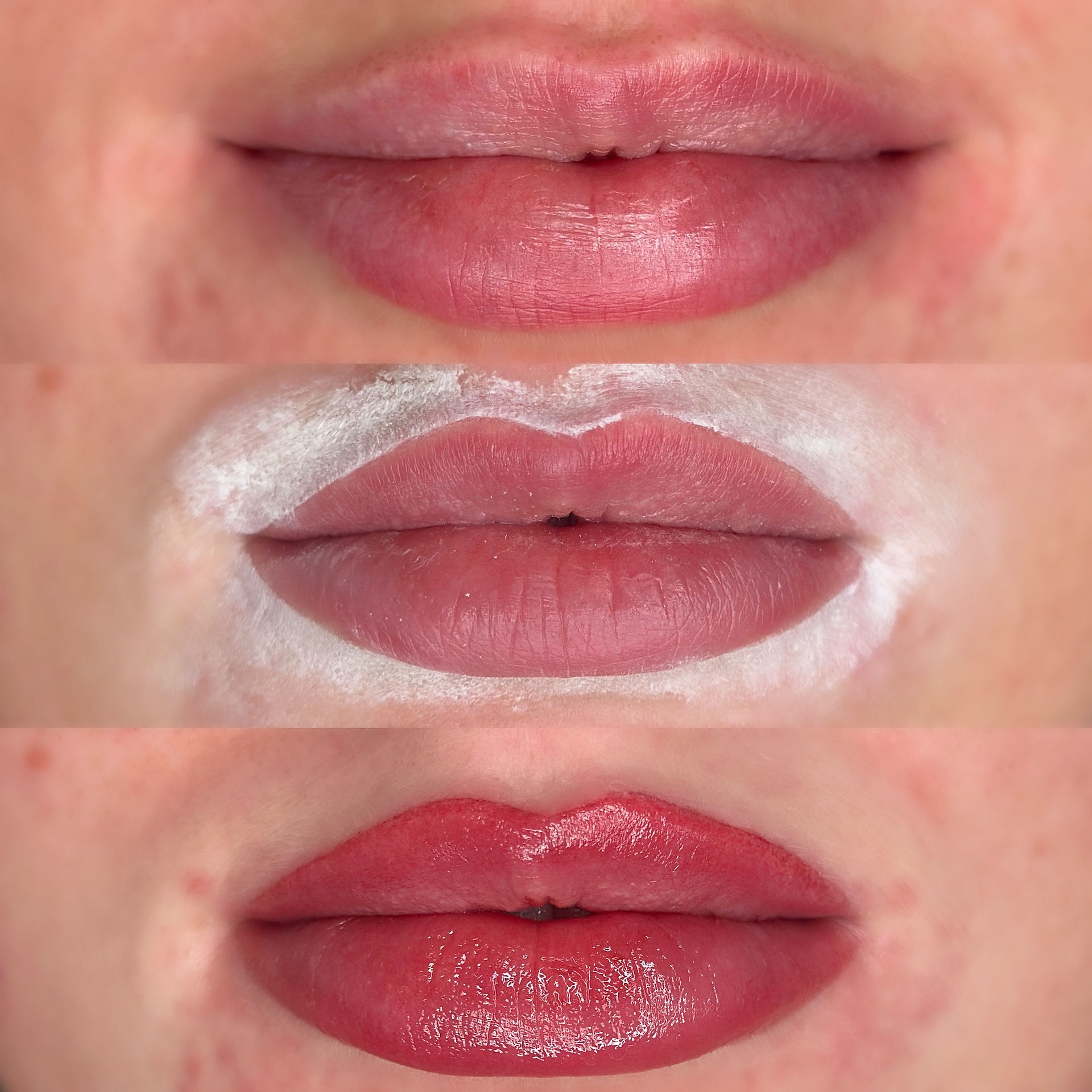 Before, pre draw and after Lip Blush