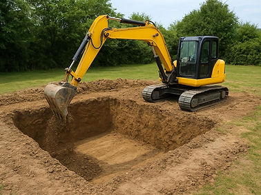 Aushub der Baugrube durch einen Bagger