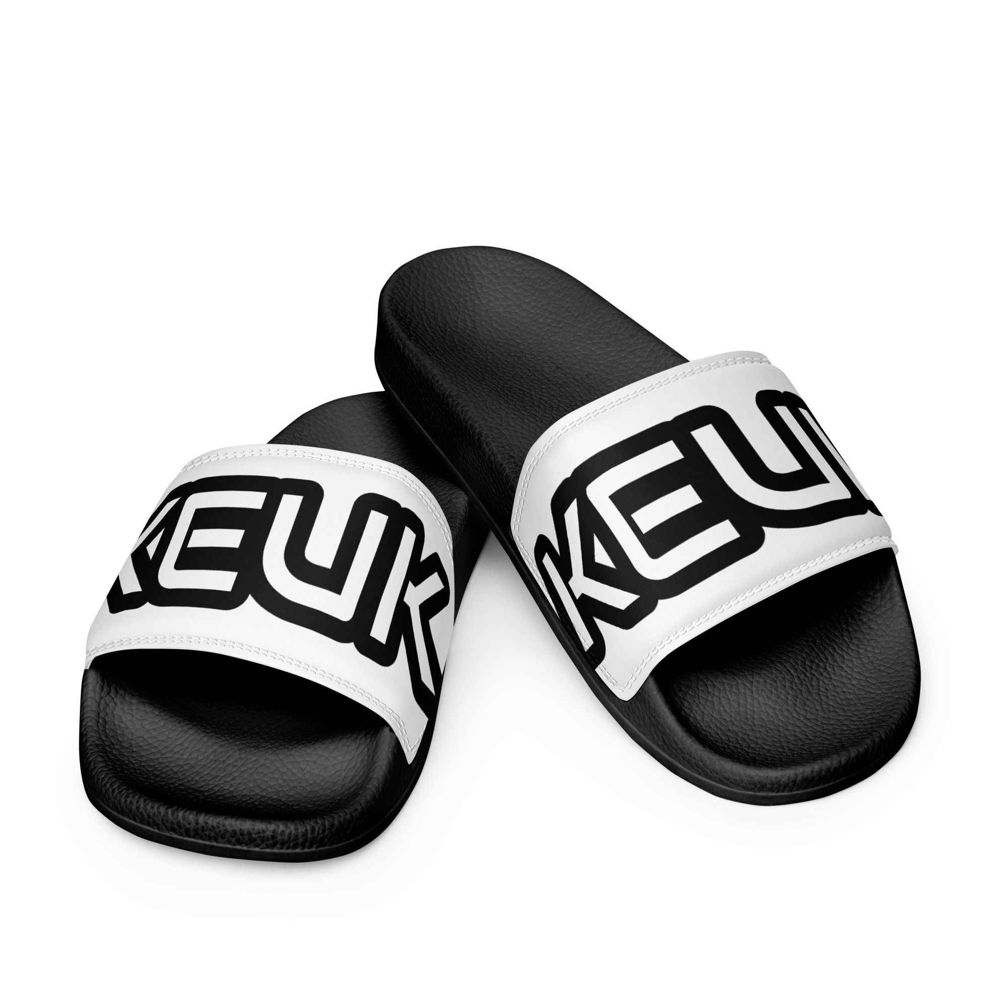 KEUK logo slides: Comfortable black slides with white KEUK logo.