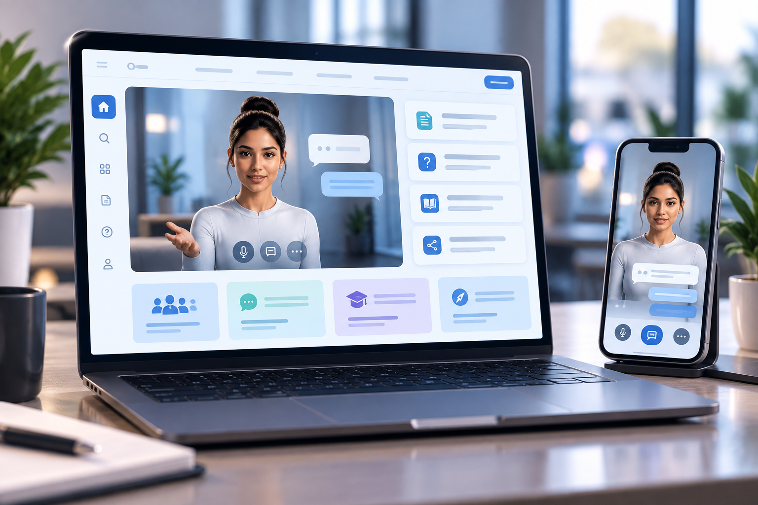 Personal AI avatar integrated across a website and mobile application, helping users navigate content, ask questions, and access useful resources.