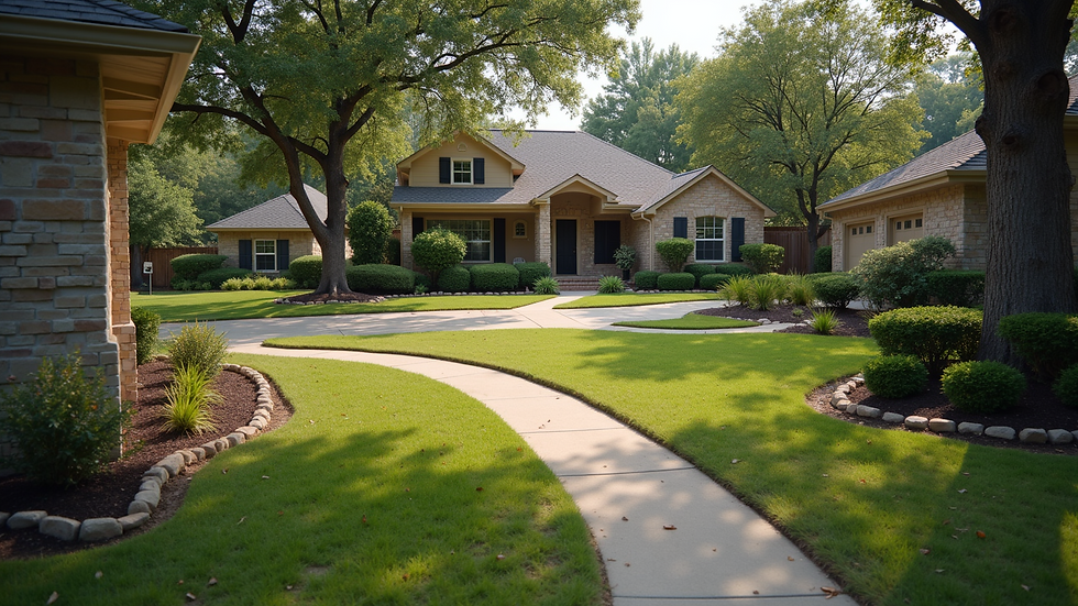 High angle view of a Texas neighborhood with homes and yards