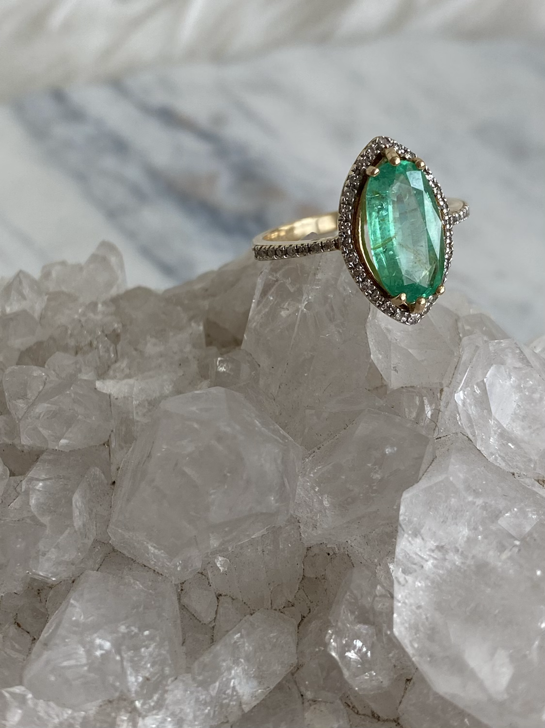 Marquise Emerald and Diamond Ring