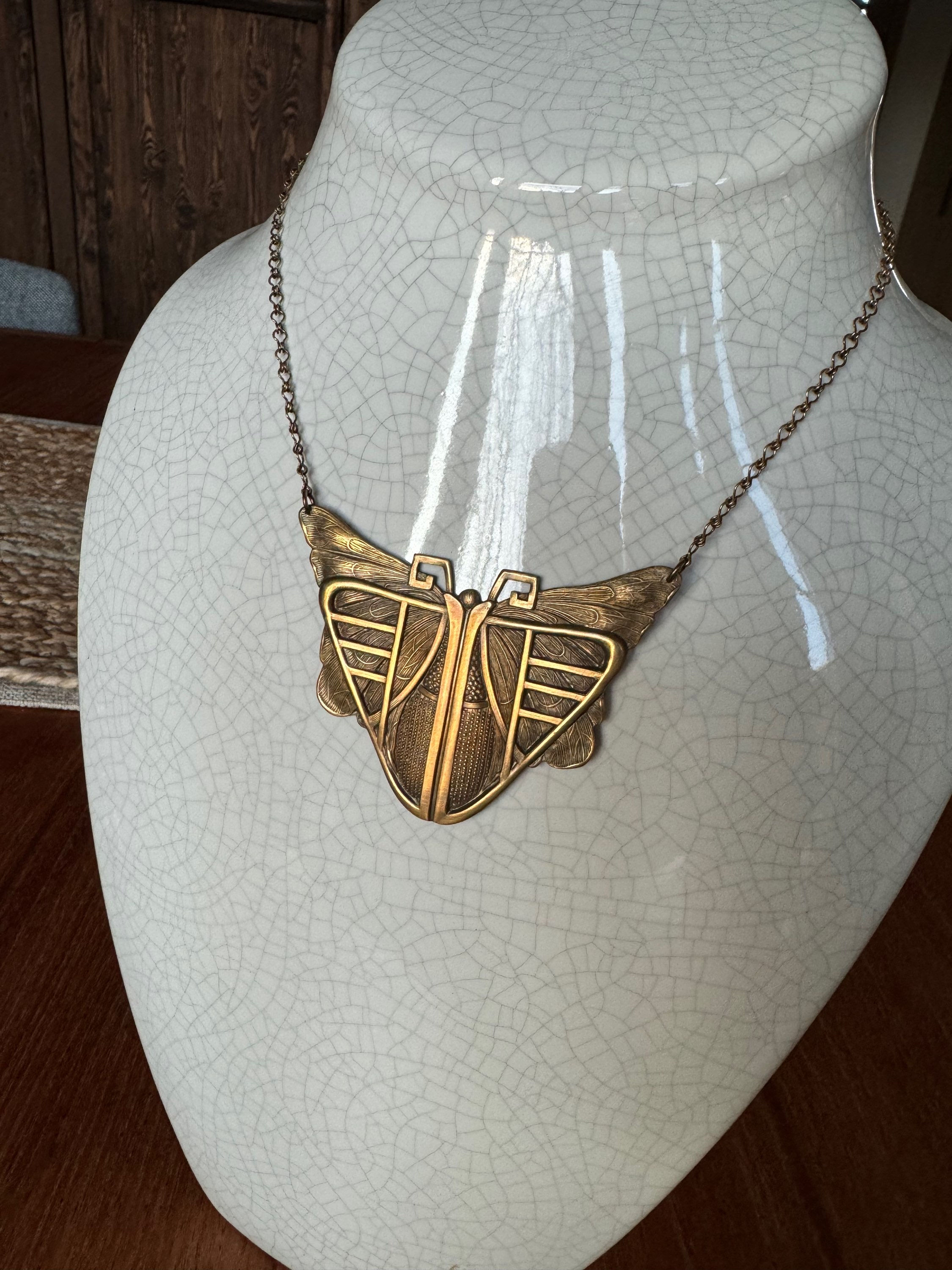 Vintage brass butterfly necklace