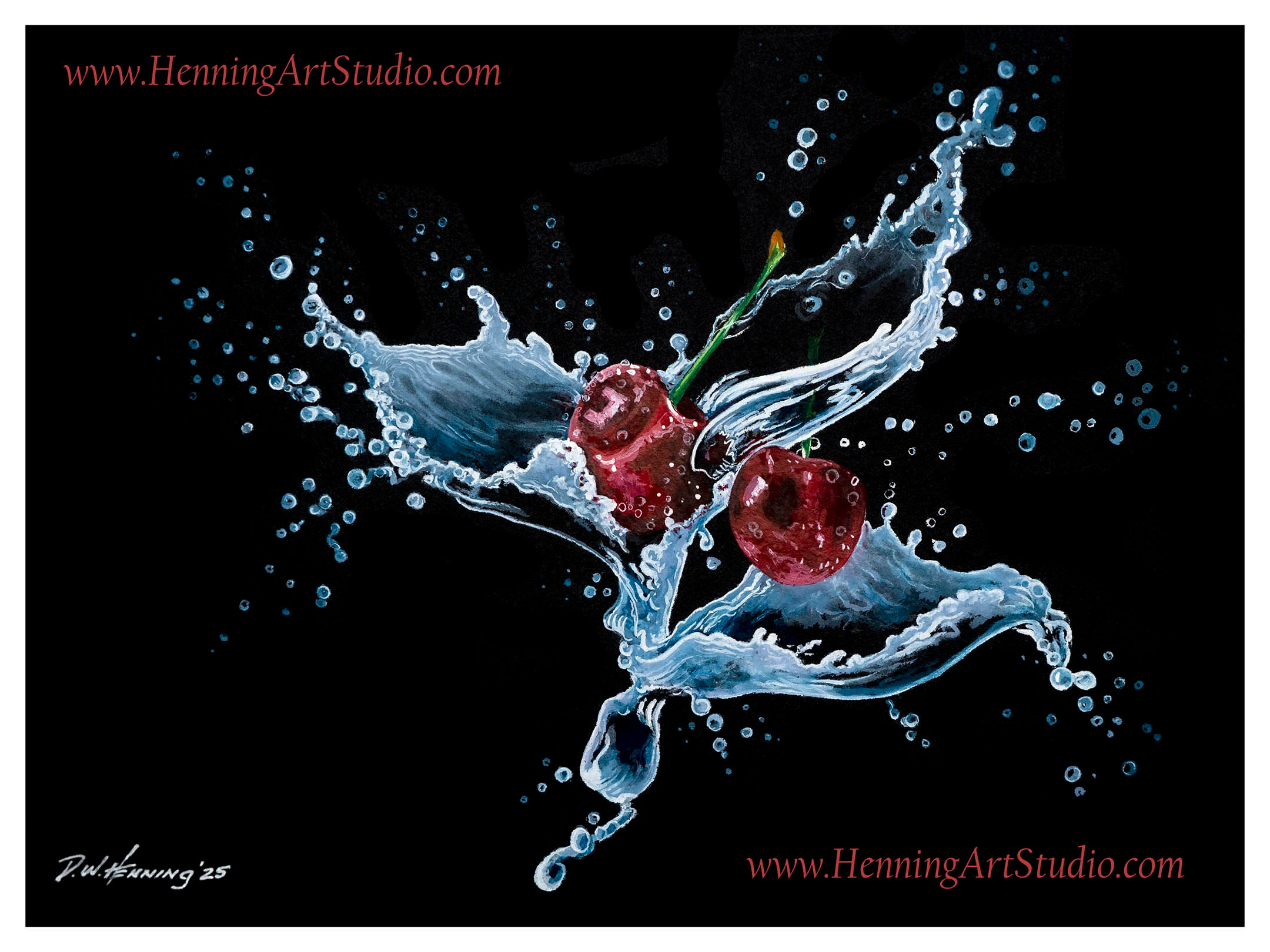 cherry splash watercolor art