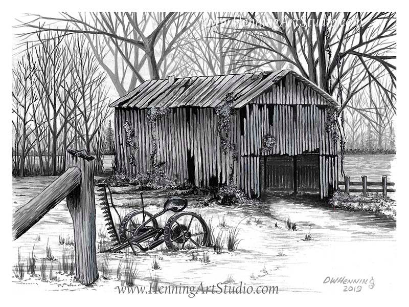 black tobacco barn print